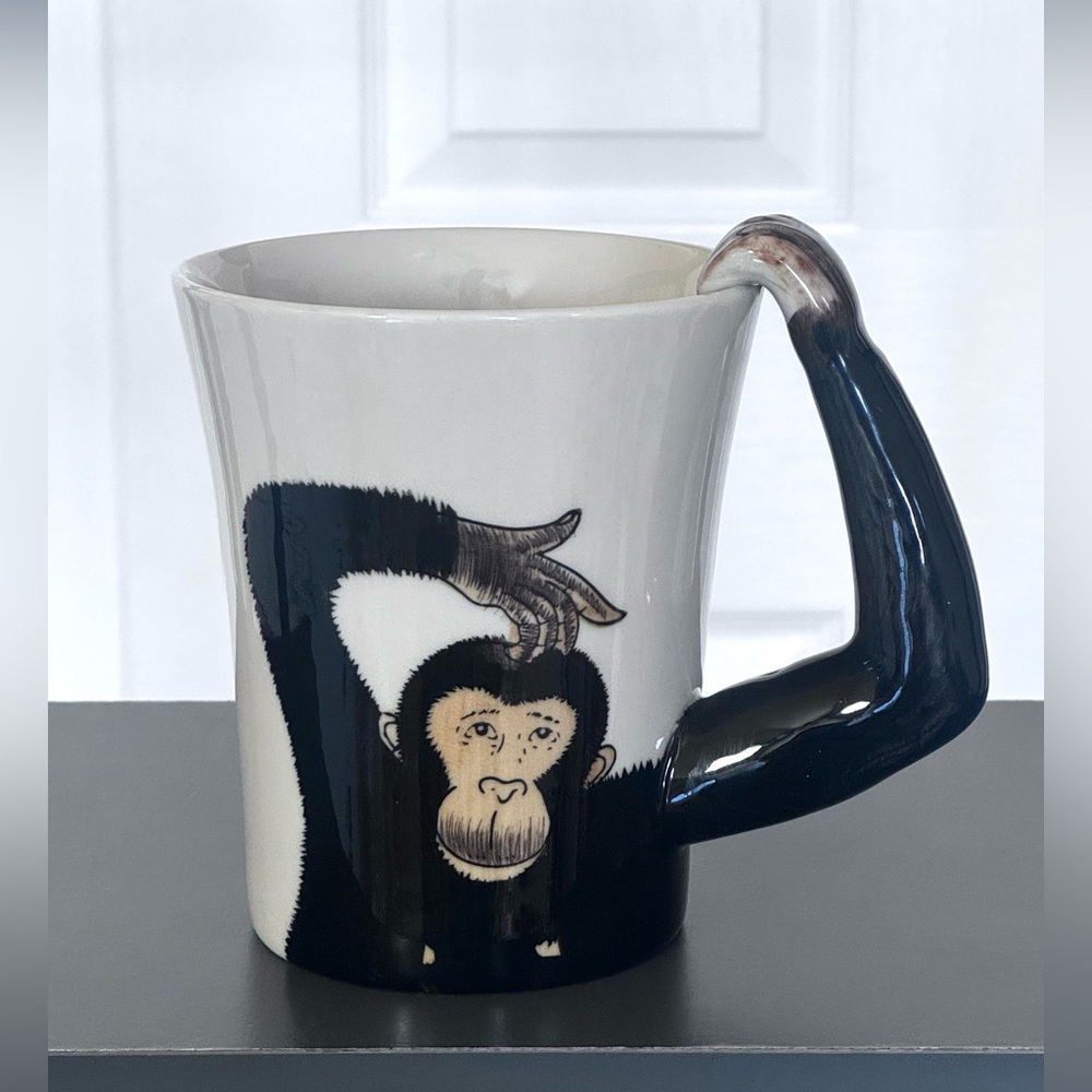 Pier 1 Imports Hand Painted 3D Chimpanzee Arm Handle Stoneware Mug, 16 oz, NWOT